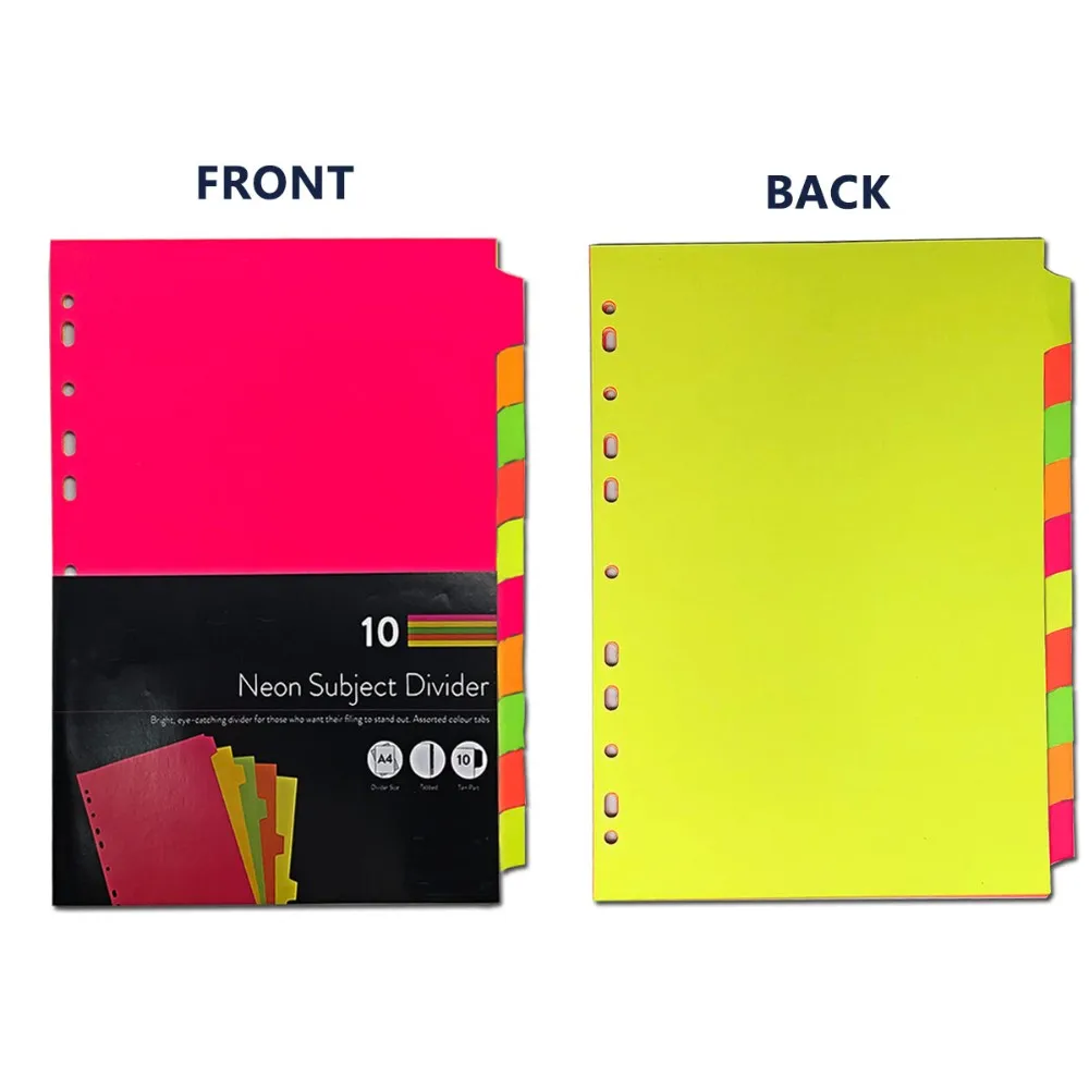 office stationery hight quality 10 tabs a4 neon color index