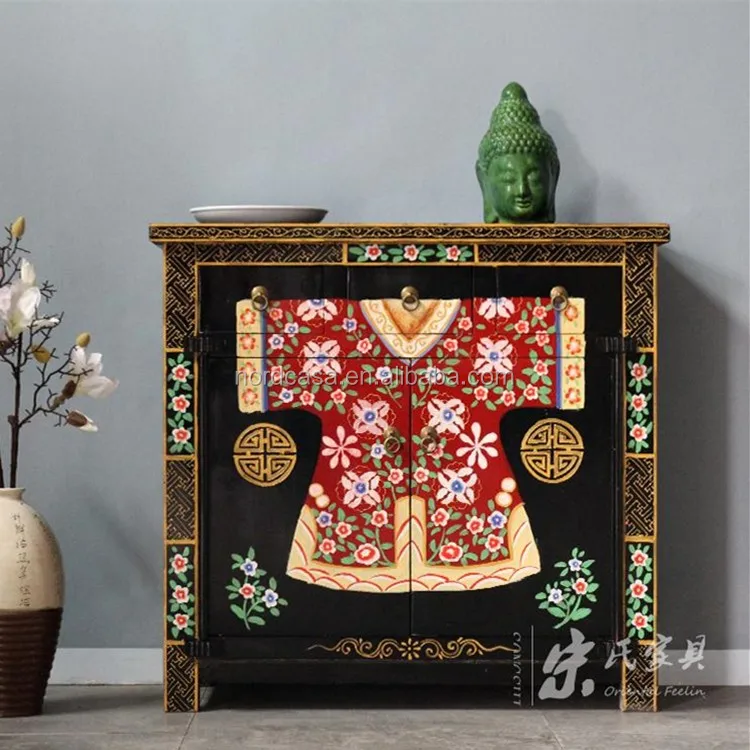 reclaimed wood blue color two door two drawer chinese antique sideboard
