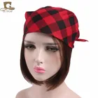 Wholesale 100% Cotton Head Wrap Girls Headband Turban Headwrap Women Sport Plaid Magic Square Bandanas Scarf TJM-228