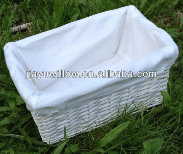 rectangular small white wicker cane basket