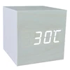 USB Powered Cube LED Digital Alarm Clock Square Modern Wood Clock Thermometer Temp Date Display Calendars Desk Table Clock