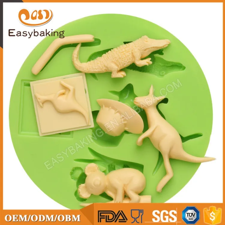 ES-0046 Silikonformen mit Tiermotiv, Krokodil, Känguru, Koala, Fondantform zum Dekorieren von Kuchen