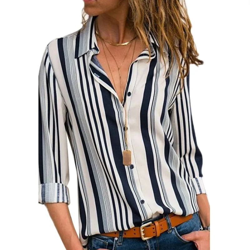 Hot Fashion Blouse Femme Button V Neck Spring Autumn Striped Print Shirt Women Clothes Casual Work Wear Long Sleeve Tops E251389, N/a 
Hot Fashion Blouse Femme Button V Neck Spring Autumn Striped Print Shirt Women Clothes Casual Work Wear Long Sleeve Tops E251389, N/a