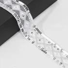 Mesh Lace Embroidery Meshlace 4cm Black Mesh Lace Base Handmade Embroidery Sequin Trim For Clothing