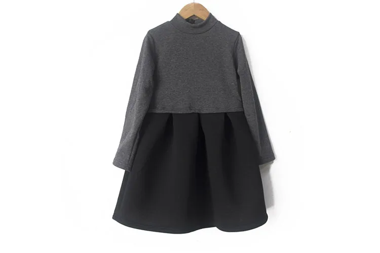fleece winter dress for girl kids black grey patchwork warm thick children clothes girl teenage dresses winter 2017 ball gown (18)
