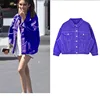 Guangzhou factory wholesale 2019Spring thin denim jacket Macarons purple motorcycle tops women name brand jean jacket new