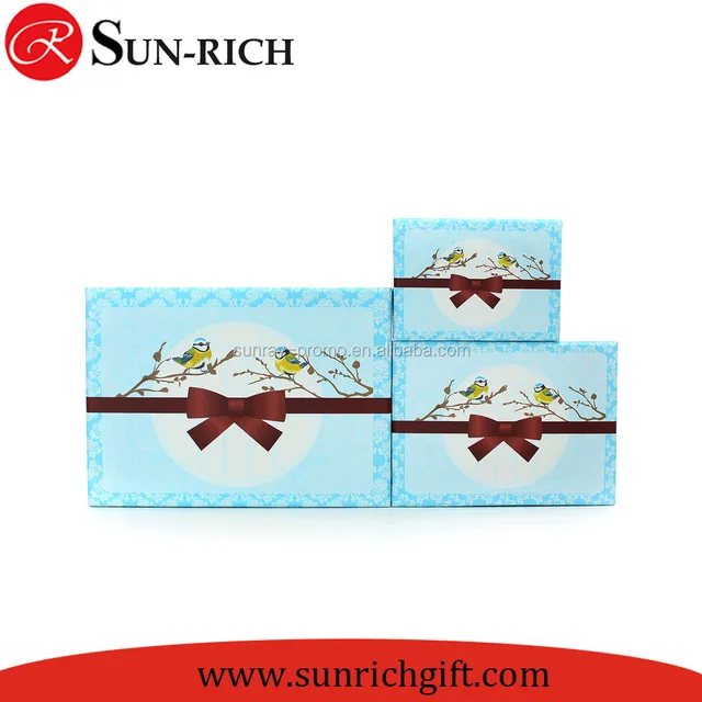 custom printing blue cardboard gift box with ribbon handmade