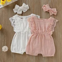 

Baby Clothes Girl Baby Summer 100% Cotton Cute Lace Sleeve Romper, Retail And Wholesale