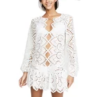 2019 Bohemian White Lace Dress Sexy Women Beach Wear Tunic Dress