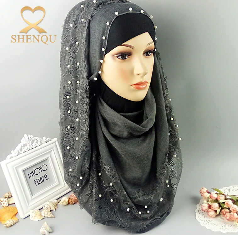 Moderne les femmes musulmanes multicolore pakistanais arabe mode perle dentelle hijab turc