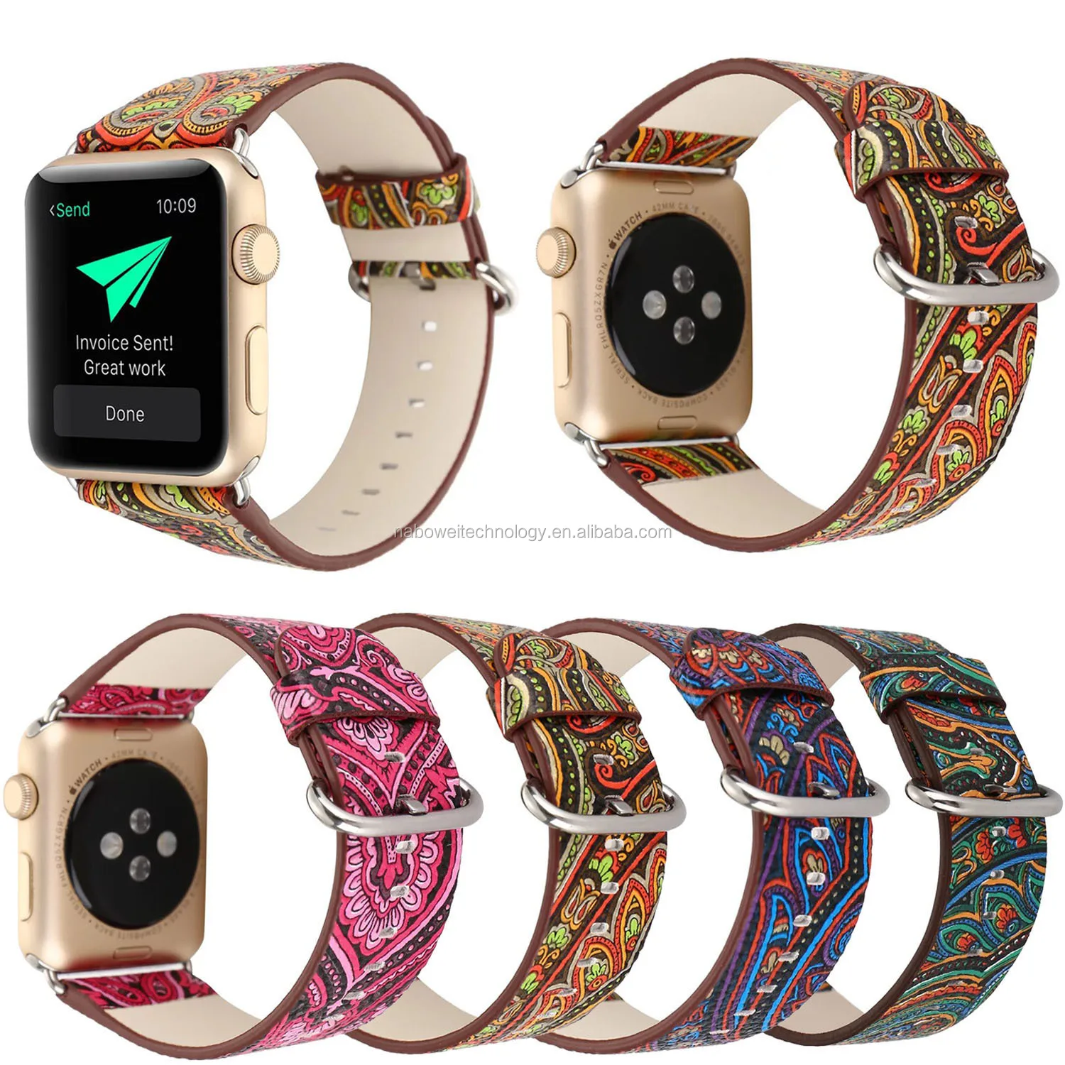Vintage Flower Leather Watch Band Strap Bracelet For Apple Watch 123 Sport Band 38MM/42mm
