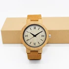 2019 Engraved bamboo custom wooden watch OEM waterproof men wood watch with leather strap