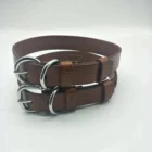 Classic brown padded real leather dog collar with strong buckle