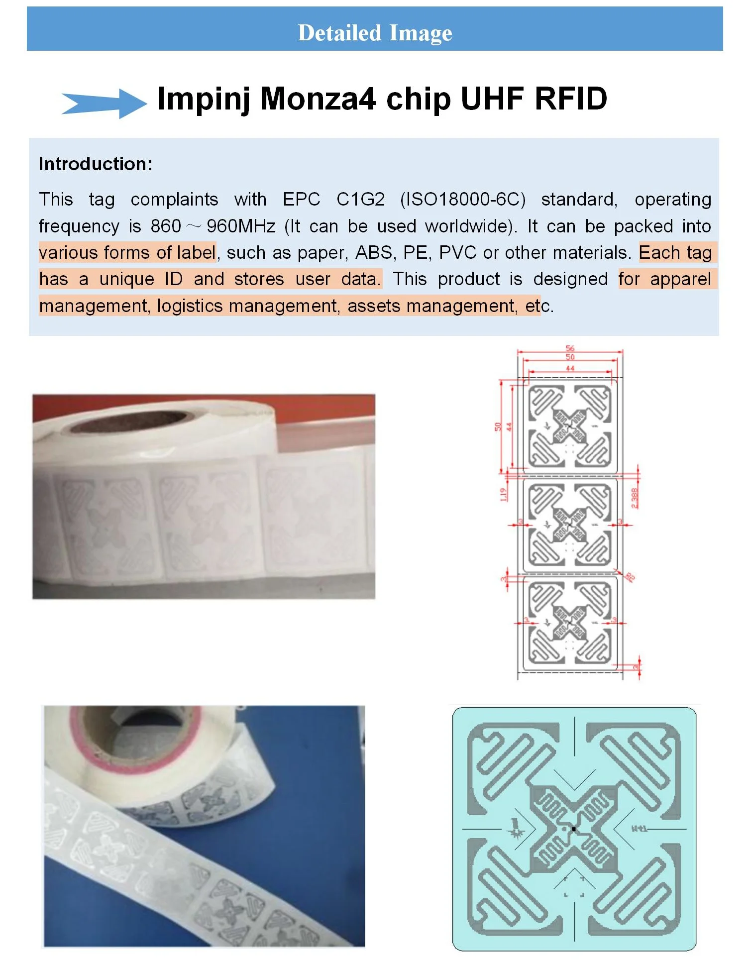 Uhf Rfid Tag Monza 4e H47 Uhf Rfid Label Tag 3d Function Iso Iec 18000