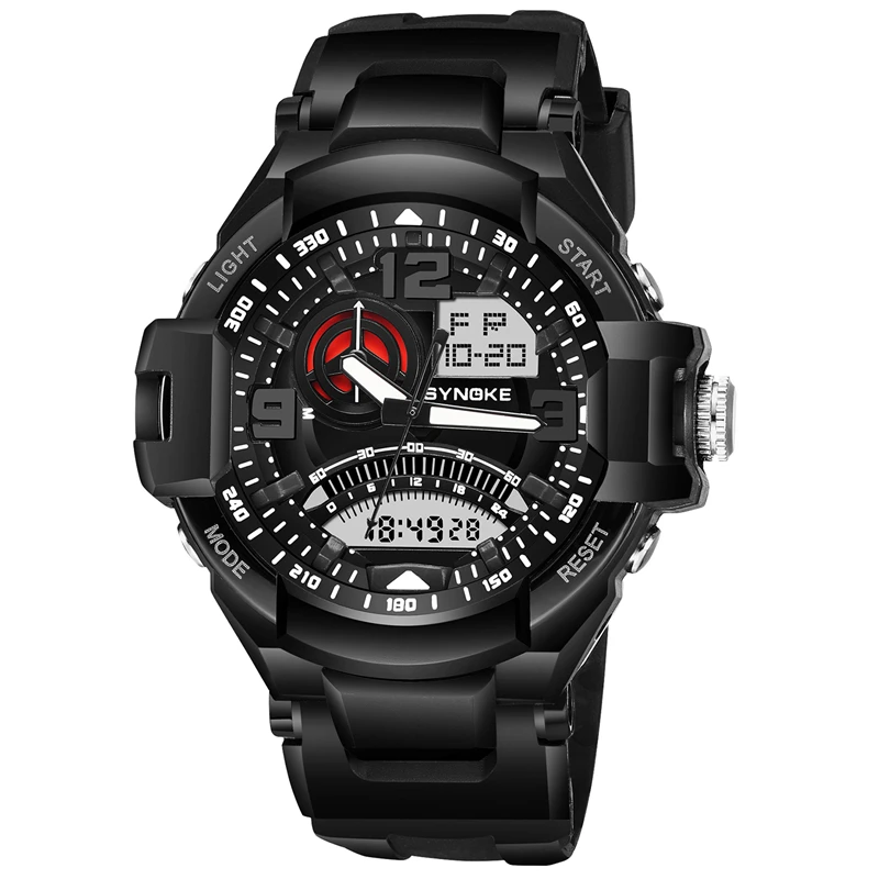 

Synoke 67876 Luxury Dual Time Watches Luminous Analog Led Clock 50m Waterproof Military Big Dial Men Digital Quartz Sports Watch