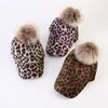 hot selling cute leopard print fashion winter velvet kids hat cap with pompon