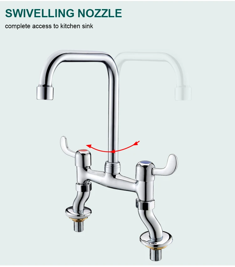 Best Double Handles Kitchen Sink Tap Deck Mounted  Presure Wall Flexibe Kitchen Faucet