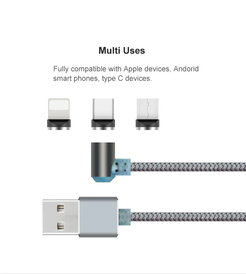 2019 NEW 360 Degree Auto Connect Rotation Charging USB Magnet Braided Round Magnetic Cable For Samsung s7 s8 - ANKUX.COM