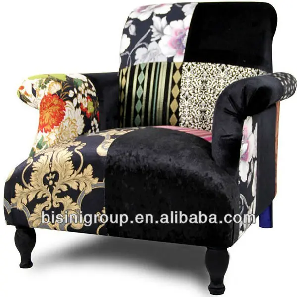 Spanish Style Single Sofa With Colorful Patchwork Fabrics