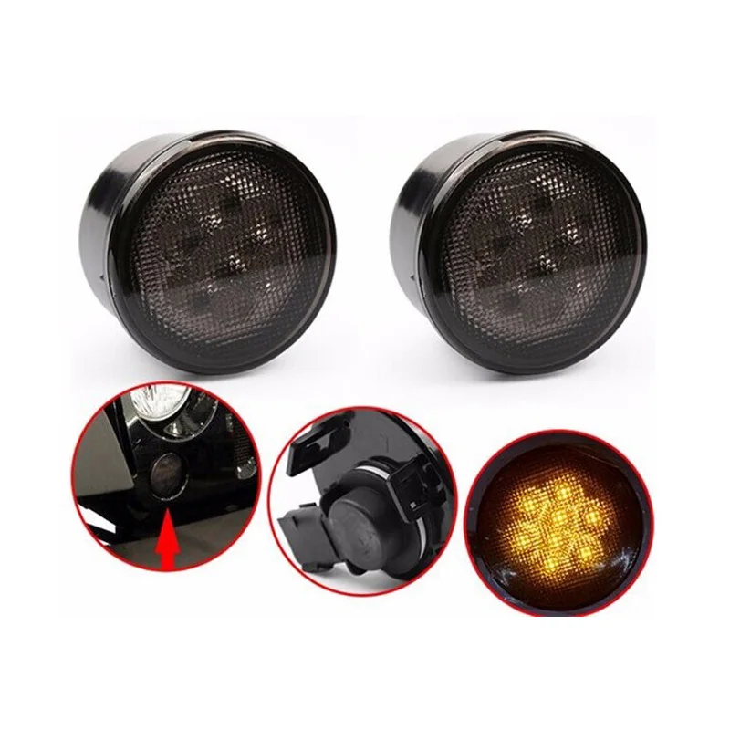 FADUIES Smoke Lens Amber LED Front Turn Signal Light + Fender Side Marker Parking Lamp For 2007-2015 Jeep Wrangler JK  (10)