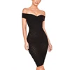 China imported clothes offshoulder black see through midi bandage dress