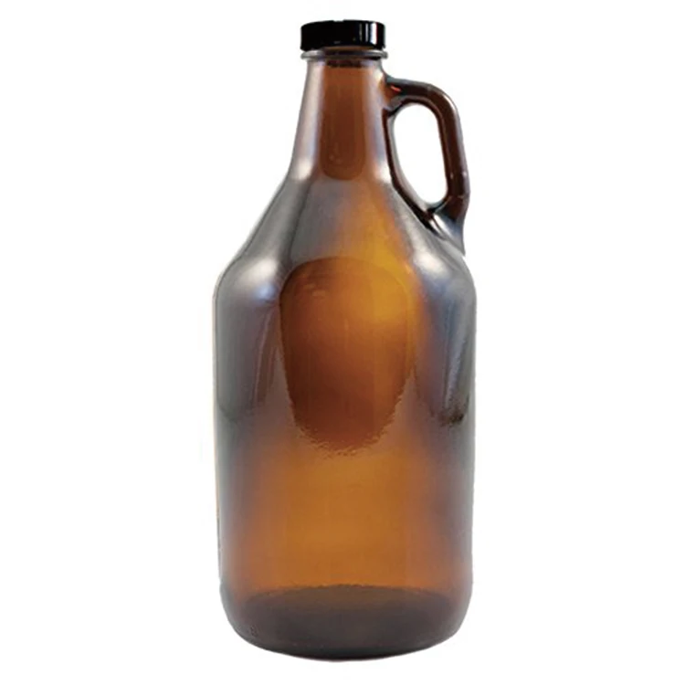 Amber Glass Growler Jugs 64-OunceHalf Gallon (2-Pack) w Black Phenolic Lids, Great for Kombucha, Home Brew, Distilled Water