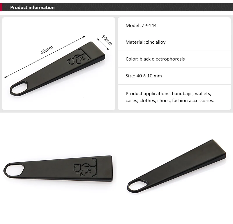 Black Metal Logo Zip Puller
