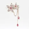 China wholesale cubic zirconia flower brooch with chain women pin accessories