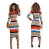 2384 multi color stripe two piece skirt set women 2018