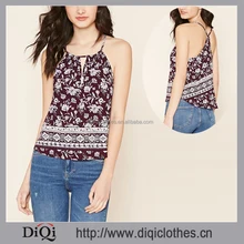 New Arrival Factory Custom OEM Chic Fashion Floral Print Y-back Bulk Camisole Tops