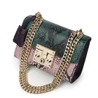 China wholesale price luxury embossed python skin leather chain shoulder bag women handbags