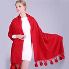 Top selling elegent ladies winter ponchos scarf shawl 70 cashmere 30 polyester cashmere pashmina with small punch ball
