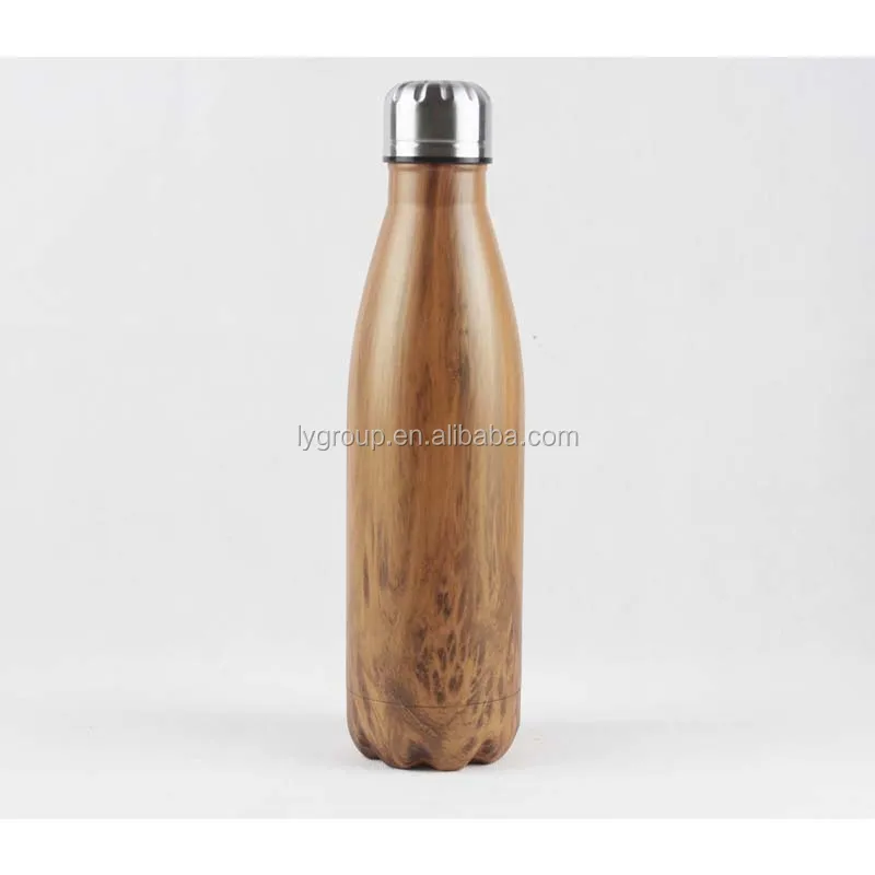 17oz Double Wall Vacuum Insulated Stainless Steel Water Bottle, Stocked Leak-proof Stainless Steel Cola Shape WoodenVacuum Flask