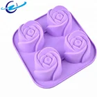 Factory wholesale bpa free high quality 4 cavity Rose shape silicone cake mold