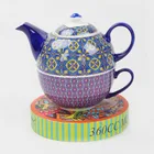 Turkish tea pot and cup in one coffee sevring glazed decal ceramic teapot