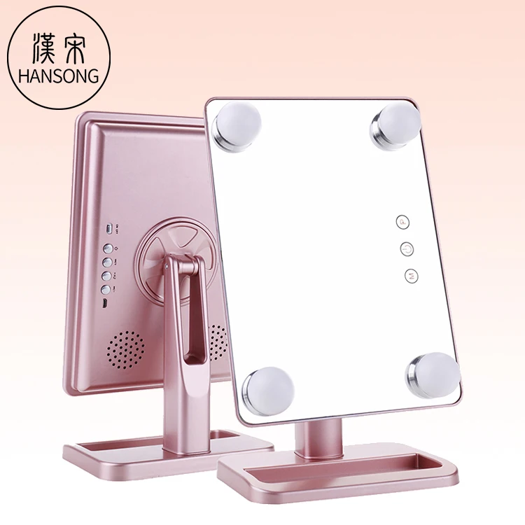 4 Bulbs Lighted Makeup Mirror with Speaker Vanity Desktop LED Mirror 3 Colors Brightness Ajustable Spiegel, Black, white, rose gold
4 Bulbs Lighted Makeup Mirror with Speaker Vanity Desktop LED Mirror 3 Colors Brightness Ajustable Spiegel, Black, white, rose gold
