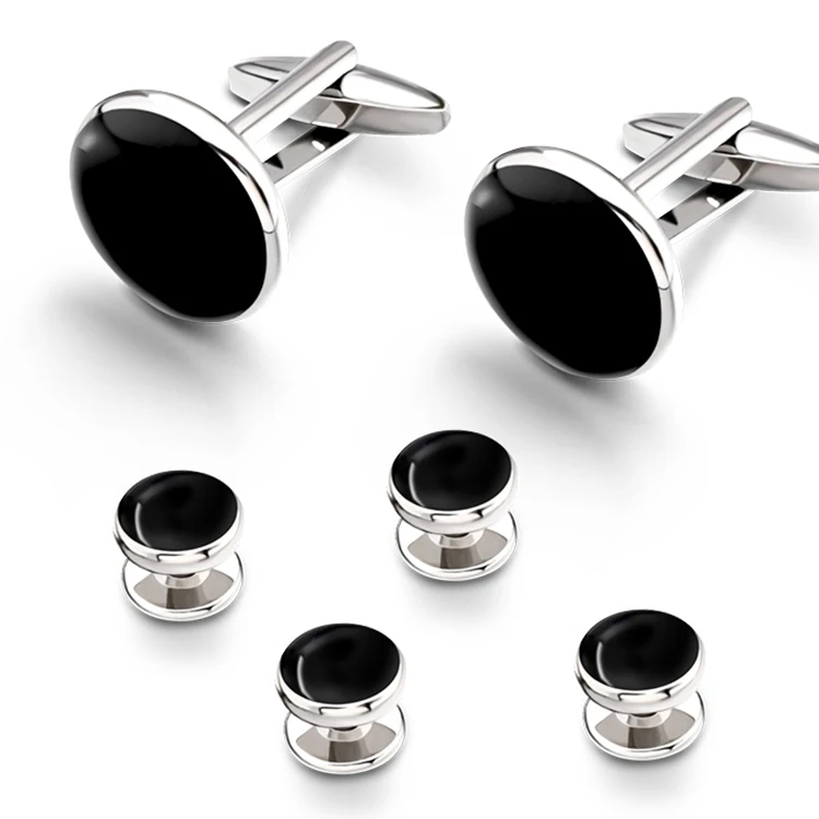 

Luxury Gift Box Silver Cuff Button Six 6 Sets Tuxedo Suits Sleeves Cufflinks Tuxedo Studs for Man, Silver and black cufflinks and studs set