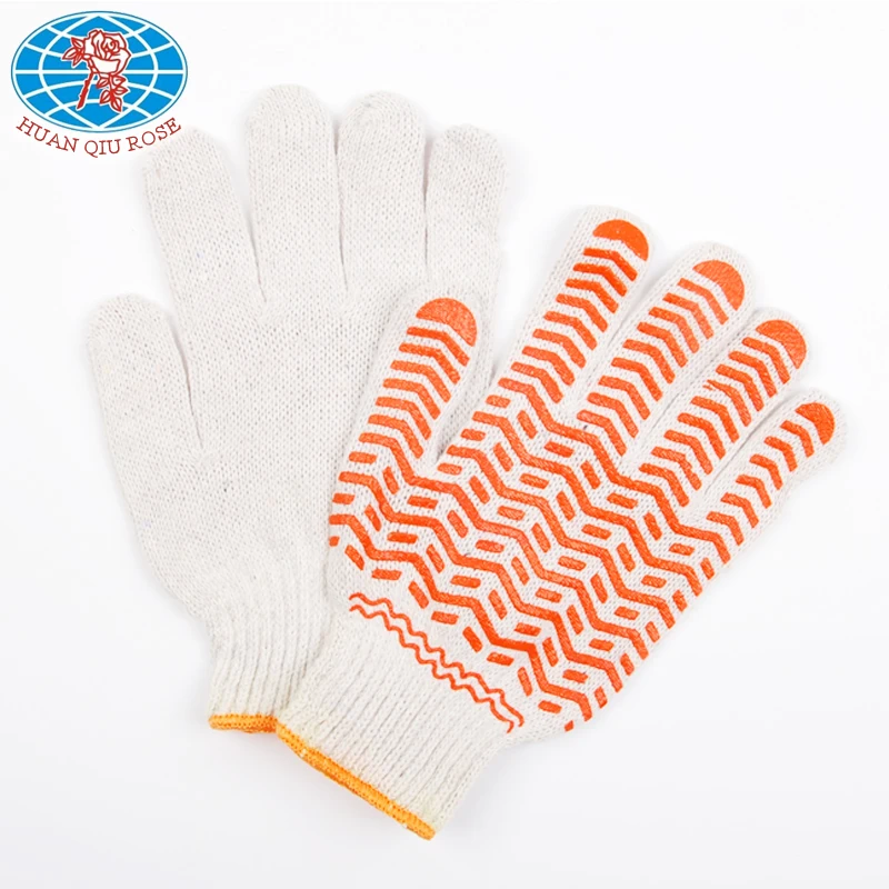 China supplier 7G natural white glove with PVC coated on palm
