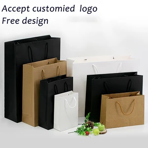 luxury shopping black kraft gift packaging paper bag with logo