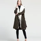 Feather Padded jacket long Overcoat OEM Women Down Jacket Winter sheep Fur Trim Coat with fur collar