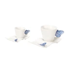 80cc 220cc White porcelain tea cup and saucer with blue butterfly handle