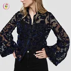 Fashion Design Tops Embroidered Mesh Crochet Tunic Casual women Blouses