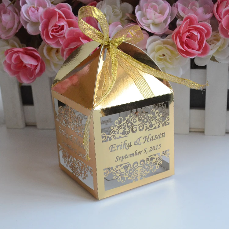 laser cut wedding favors gift box metallic silver paper wedd