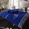 U-HomeTalk UT-TJ073 Luxury Hotel & Spa Home Bath Jacquard Towels Wood Fiber and Cotton 2 Pieces Towel Set Royal Blue and Beige