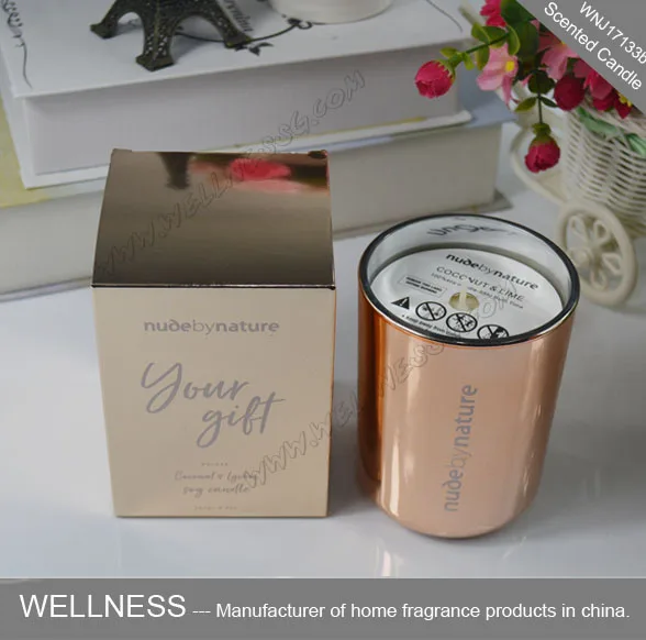 scented soy candles in luxury rose metal glass jar
