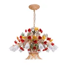 Garden Iron Glass Shaded Rose Flower Chandeliers Pendant Lighting Lamp for Hotel Home Decor