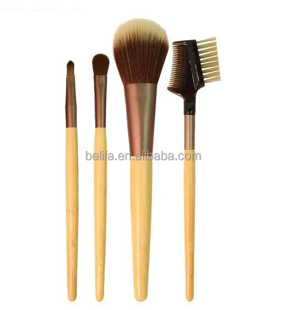 hot sale 4pcs wood travek kit make up set/cosmetic brush set pouch/private label free sample/China makeup applicator