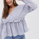 women casual blouse designs plus size tunic tops with ruffle details in stripe
