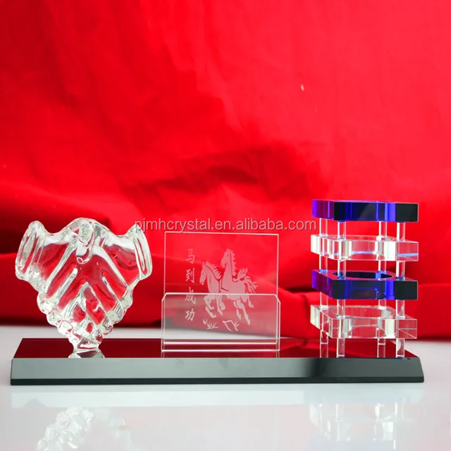 crystal office anniversary gifts with pen holder and name card