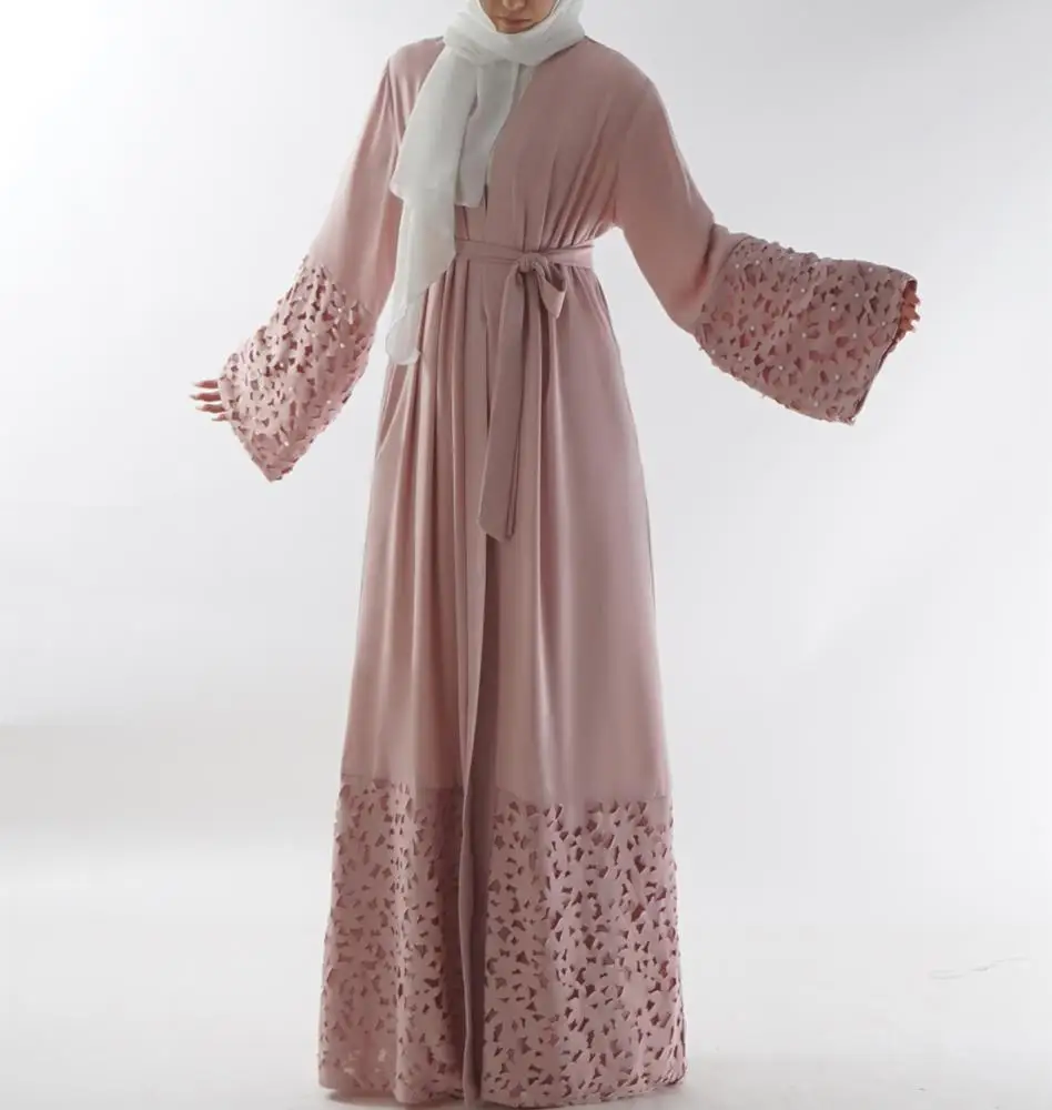 pink hollow cut on cuff muslim abaya dubai long sleeve open abayas for women, Pink,black,brown,or multi colors
pink hollow cut on cuff muslim abaya dubai long sleeve open abayas for women, Pink,black,brown,or multi colors